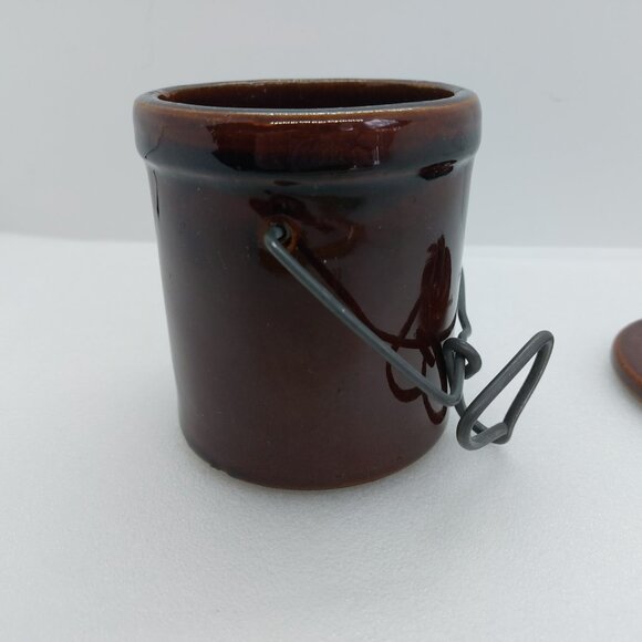 Vintage Brown Glazed Cheese / Butter Crock With Lid & Latch Stoneware - Picture 5 of 15
